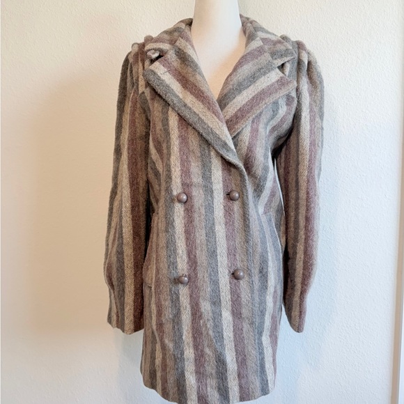 Vintage American Boiled Wool Double Breasted Striped Coat | Academia Style - Picture 10 of 15